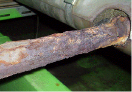 CUI damage found on sweating service pipe, approximately 20 years